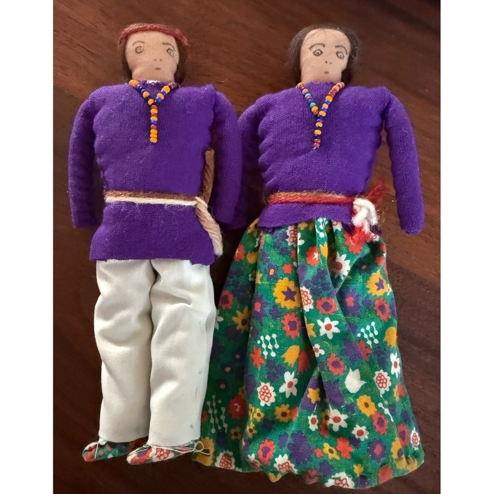 Vintage Native American Handmade Navajo Indian Dolls Man & Woman Pair 7" Tall